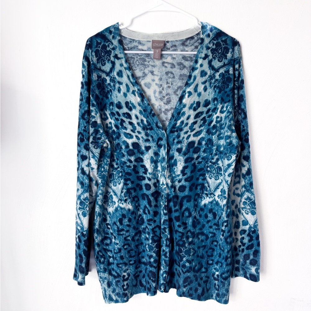 Chico's Size 3 Cardigan Sweater Blue Like New - Picture 2 of 5